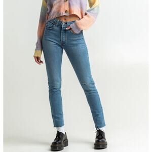 Levi's 501 Blue Vtg Wash Skinny Jeans Womens Size 29 Raw Hem Cropped Ripped Knee